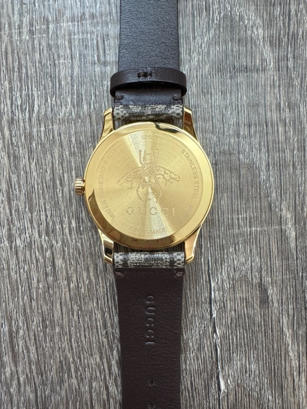 Gucci Gold-Tone Case Brown & Beige Monogram Canvas Men's Watch - Picture 7 of 10